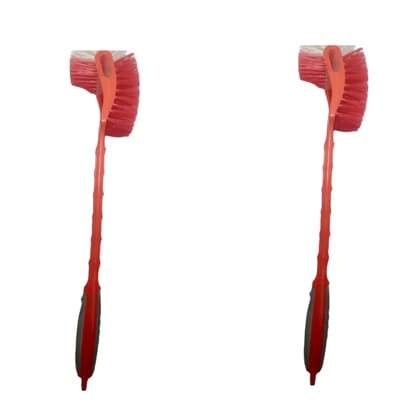 JMP BRUSH Hockey Shape Toilet Cleaner Brush Red for Western and Indian Pack Of 2