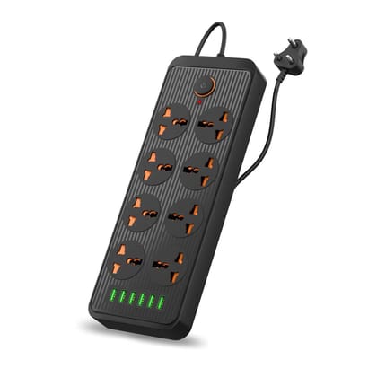 Kinetic Wears 6 USB Port + 8 Power Sockets Smart Electric Universal Extension Board Multi Plug with 2500W, 3Mtr Cord Length, 2.1A USB Output(Black)