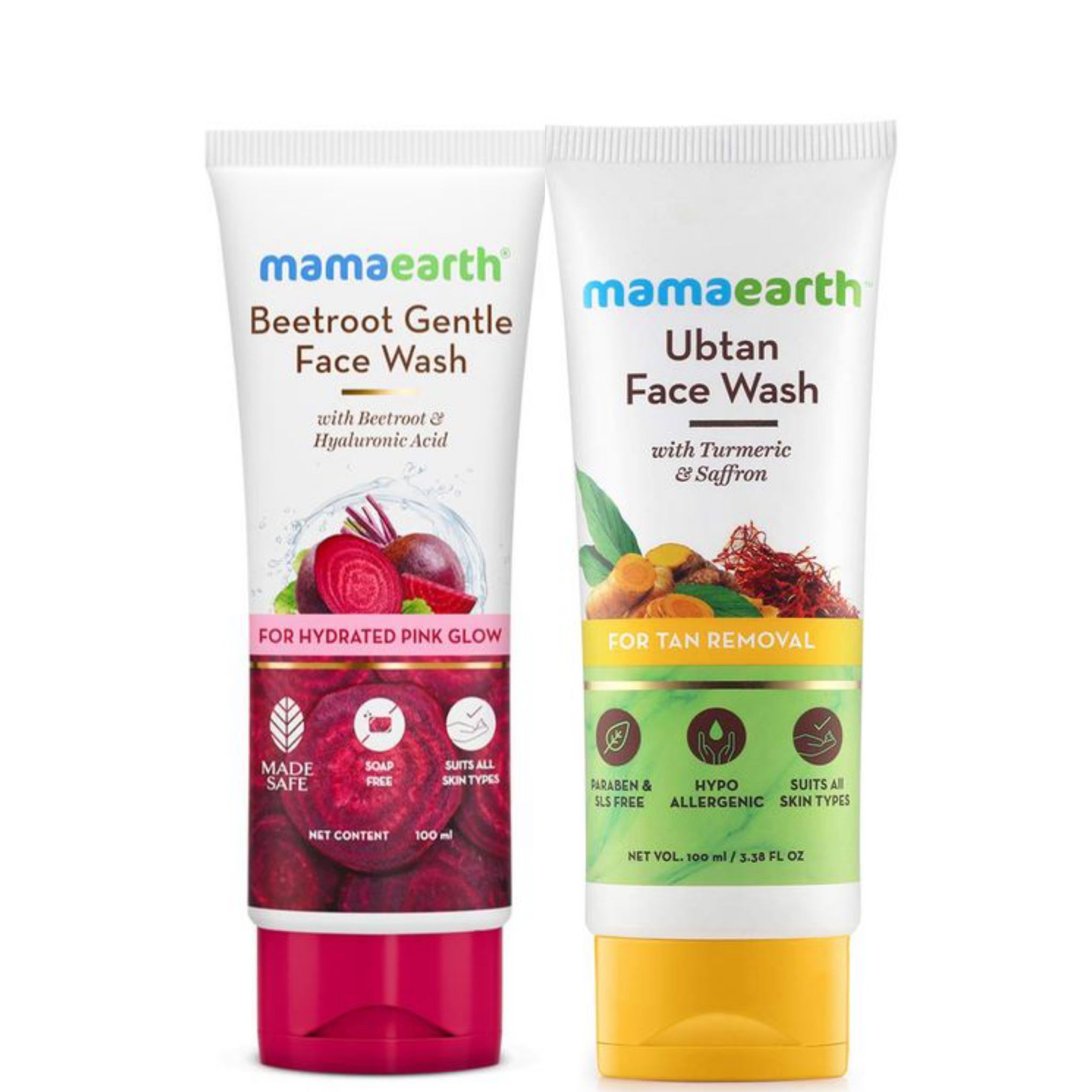 Mamaearth Beetroot facewash + Mamaearth ubtan facewash (100 ml each) Combo of 2