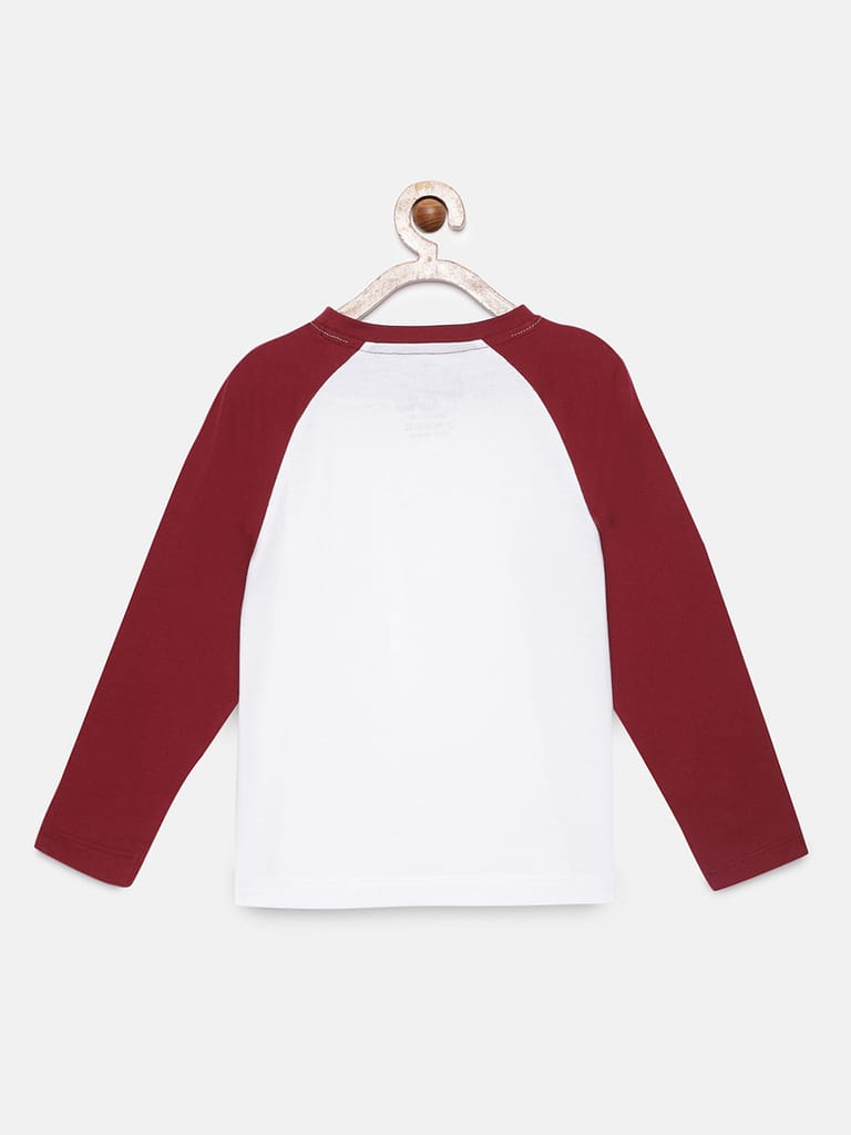 Boys White Solid Pure Cotton Round Neck Sustainable T-shirt