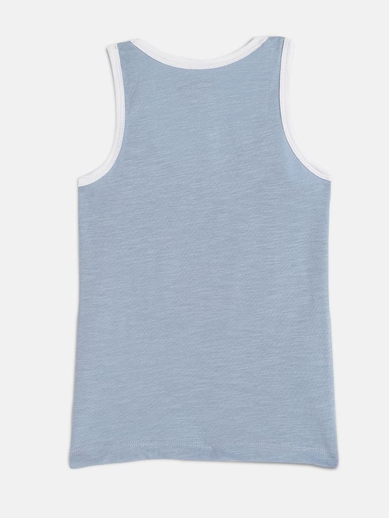 Boys Pack of 2 White & Blue Round Neck Cotton Vest