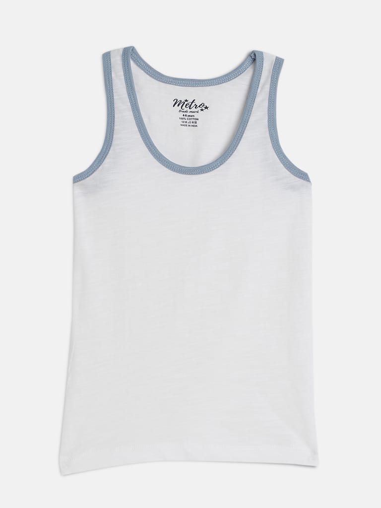 Boys Pack of 2 White & Blue Round Neck Cotton Vest