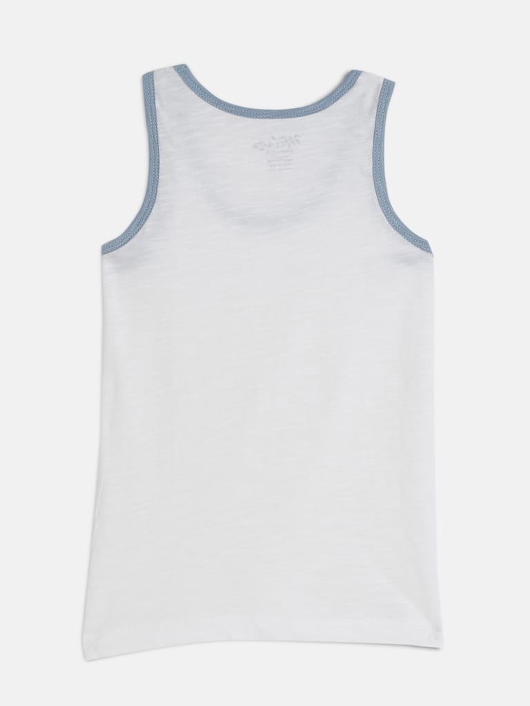 Boys Pack of 2 White & Blue Round Neck Cotton Vest