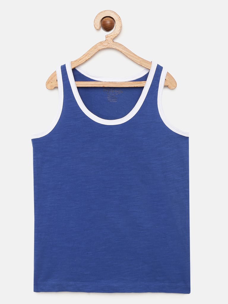 Pack Of 2 Boys Blue And Lime Green Round Neck Pure Cotton Vest
