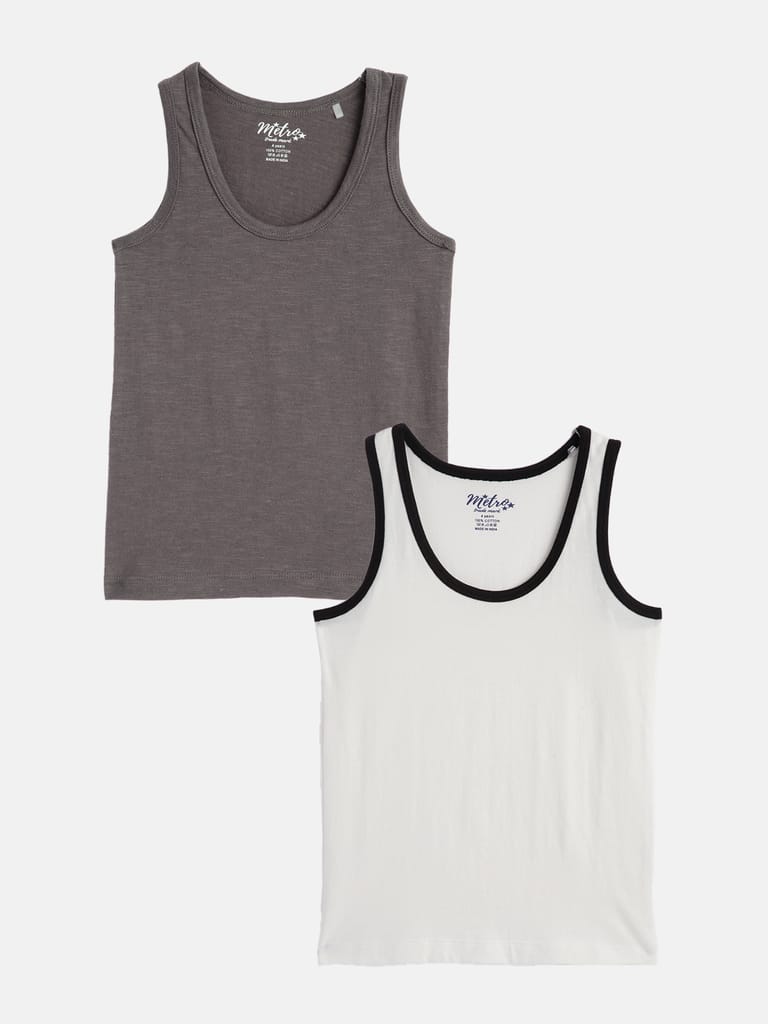 Pack Of 2 Boys Brown And White Round Neck Pure Cotton Vest