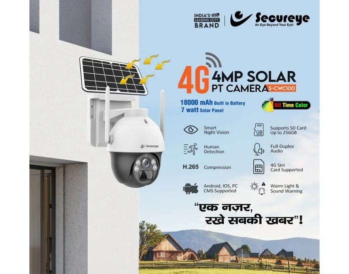 Secureye 4G Solar PT Camera (S-CWC100) | Wireless, sim card option, Pan/Tilt, Color Night Vision (1Yr Brand Warranty)