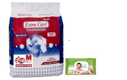 Alizee Extra Care Natural Baby Green Wipes with Lid 80 piece + Extra Absorb Pants Style Baby Diapers | Combo of Diper & Wipes