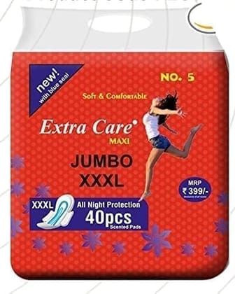 Extra Care Maxi Jumbo Sanitary Pads for Women | Skin Friendly, Odour free Sanitary Napkins (40 Sanitary Pads + 10 Panty Liners, Size 2XL)