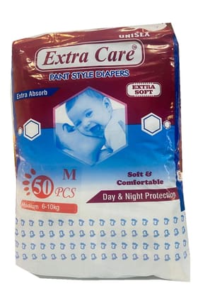 Extra Care Extra Absorb Pants Style Baby Diapers - 50 Count Medium | Leakage Protection, Rush-Free Baby Diaper Pants