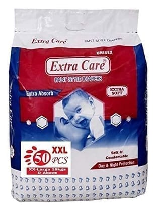 Extra Care Pants Style Baby Diapers - 50 Count 2xl | Leakage Protection with Extra Absorb Baby Diaper Pants