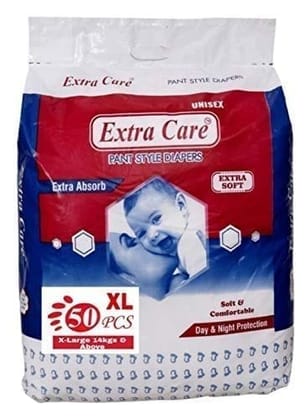 Extra Care Pants Style Baby Diapers - 50 Count, xl | Leakage Protection with Extra Absorb Baby Diaper Pants