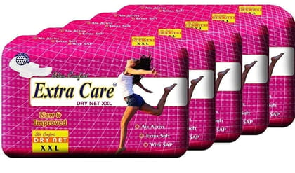 Extra Care Dry Net Sanitary Pads for Women | Skin Friendly, Odour free Sanitary Napkins (35 Sanitary Pads, Size 2XL) Pack of 5