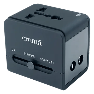 Croma 4 Plugs Universal Travel Adapter (with Dual USB Port, Black)