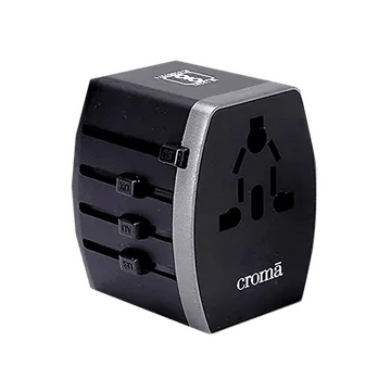 Croma Type A & Type C 4-Port Charger (Adapter Only, AC Outlet With Safety Shutter, Black)