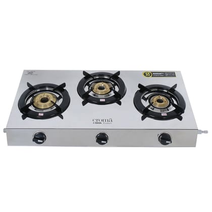Croma 3 Burner Manual Gas Stove (Stainless Steel, Silver)