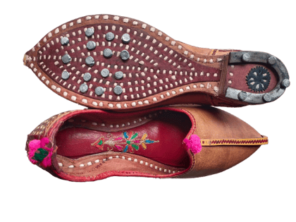 Women Brown Leather Embroidered Jutti Mojris