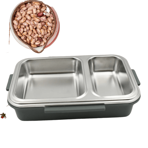 Miracle Quick Lock Leak Proof 2 Compartment Stainless Steel Lunch Box Inner Plate Reusable Microwave Freezer Safe Lunch Box