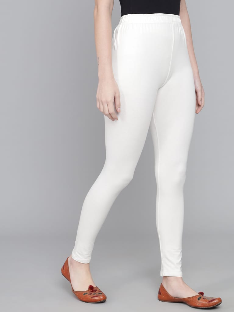SOFT COLORS Women's Skinny Fit Ethnic Wear Ankle Length Leggings (Off White )