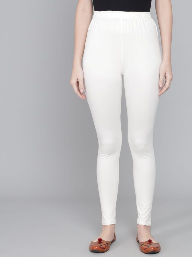 SOFT COLORS Women's Skinny Fit Ethnic Wear Ankle Length Leggings (Off White )