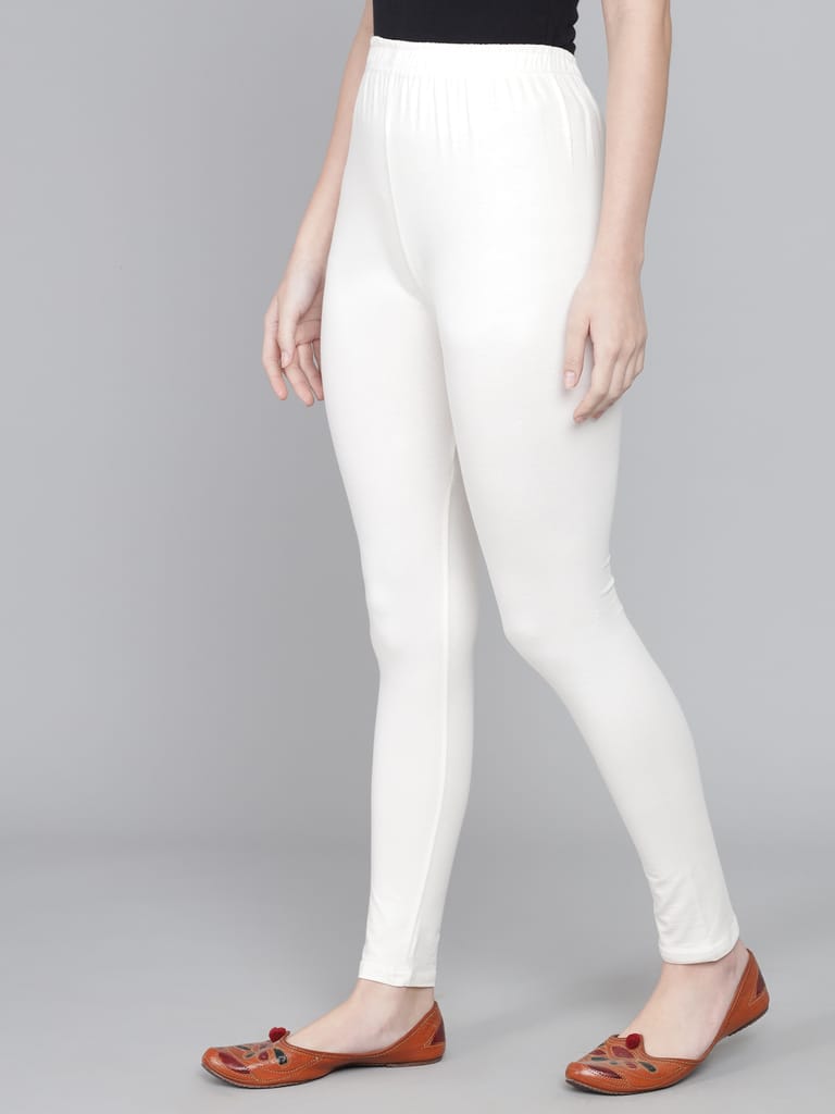SOFT COLORS Women's Skinny Fit Ethnic Wear Ankle Length Leggings (Off White )