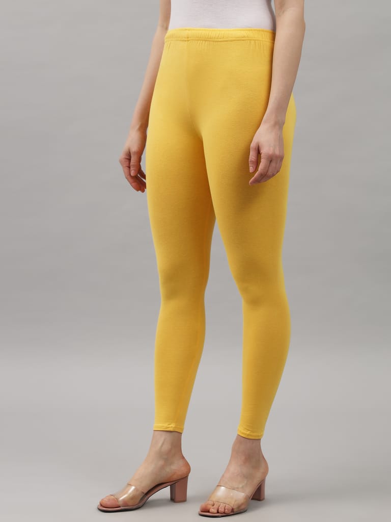 SOFT COLORS Women's Skinny Fit Ethnic Wear Ankle Length Leggings (Mango Yellow)