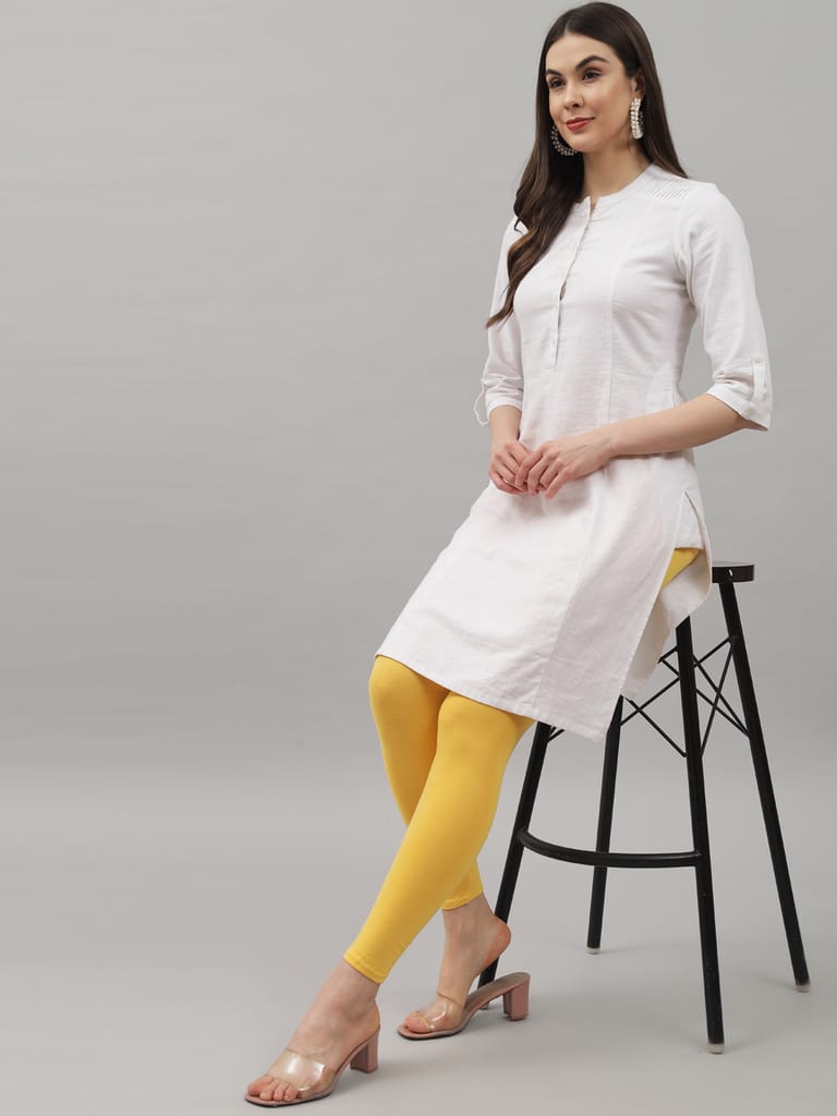 SOFT COLORS Women's Skinny Fit Ethnic Wear Ankle Length Leggings (Mango Yellow)