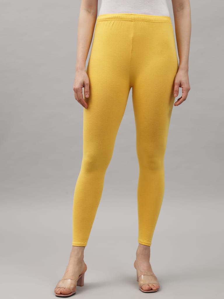 SOFT COLORS Women's Skinny Fit Ethnic Wear Ankle Length Leggings (Mango Yellow)