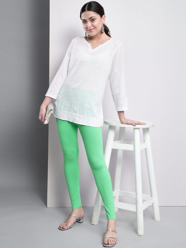 SOFT COLORS Women's Skinny Fit Ethnic Wear Ankle Length Leggings (Pista Green)