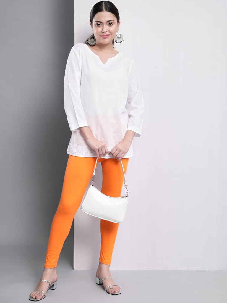 SOFT COLORS Women's Skinny Fit Ethnic Wear Ankle Length Leggings (Orange Color)