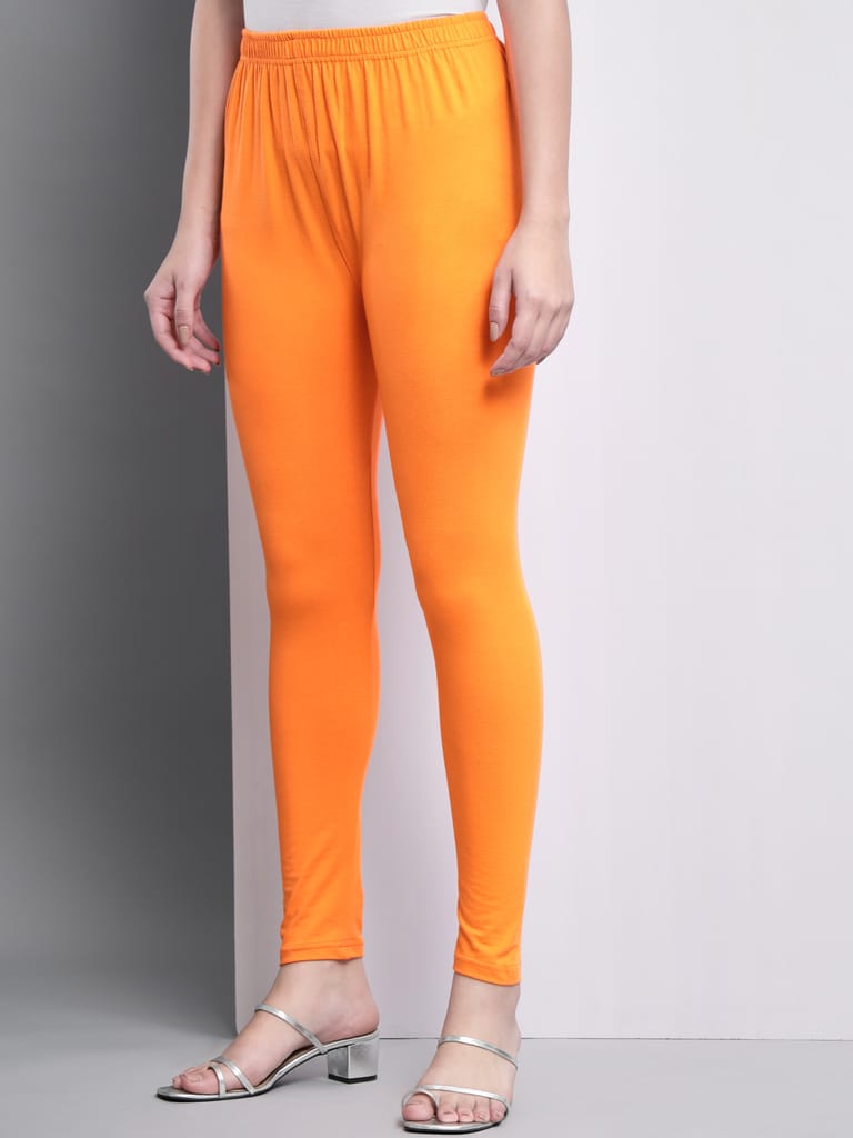 SOFT COLORS Women's Skinny Fit Ethnic Wear Ankle Length Leggings (Orange Color)