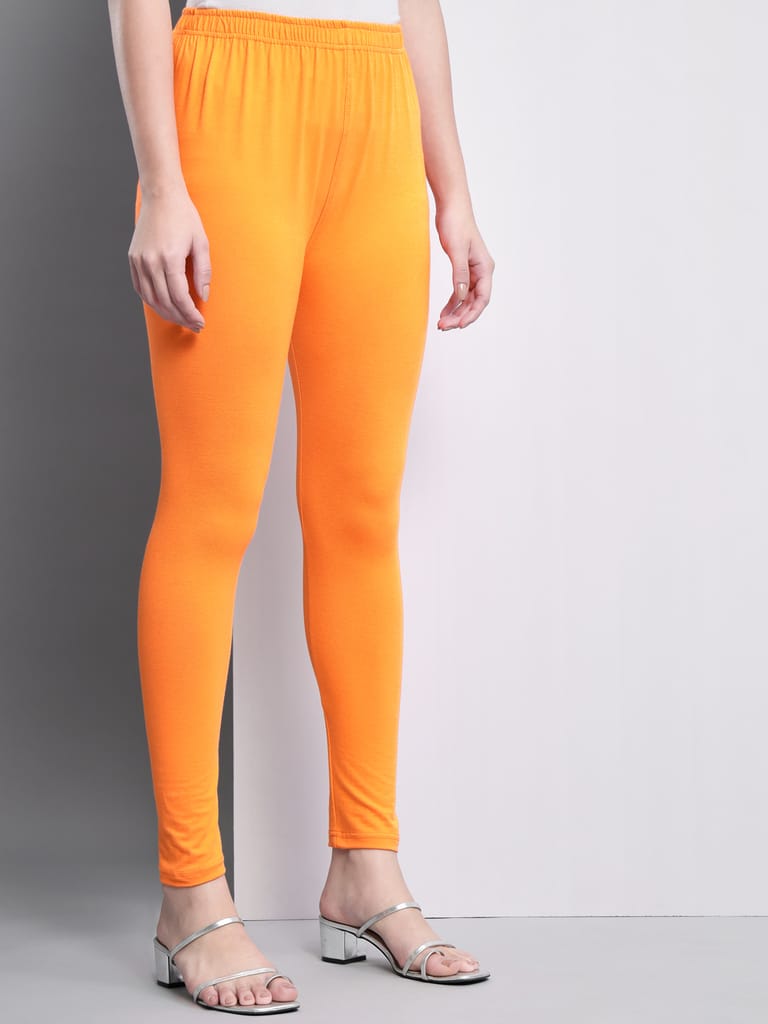 SOFT COLORS Women's Skinny Fit Ethnic Wear Ankle Length Leggings (Orange Color)