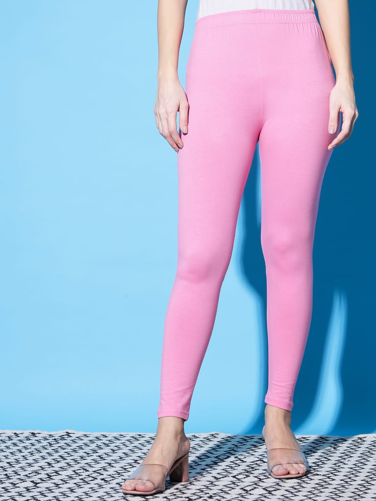SOFT COLORS Women's Skinny Fit Ethnic Wear Ankle Length Leggings (Rose Pink)