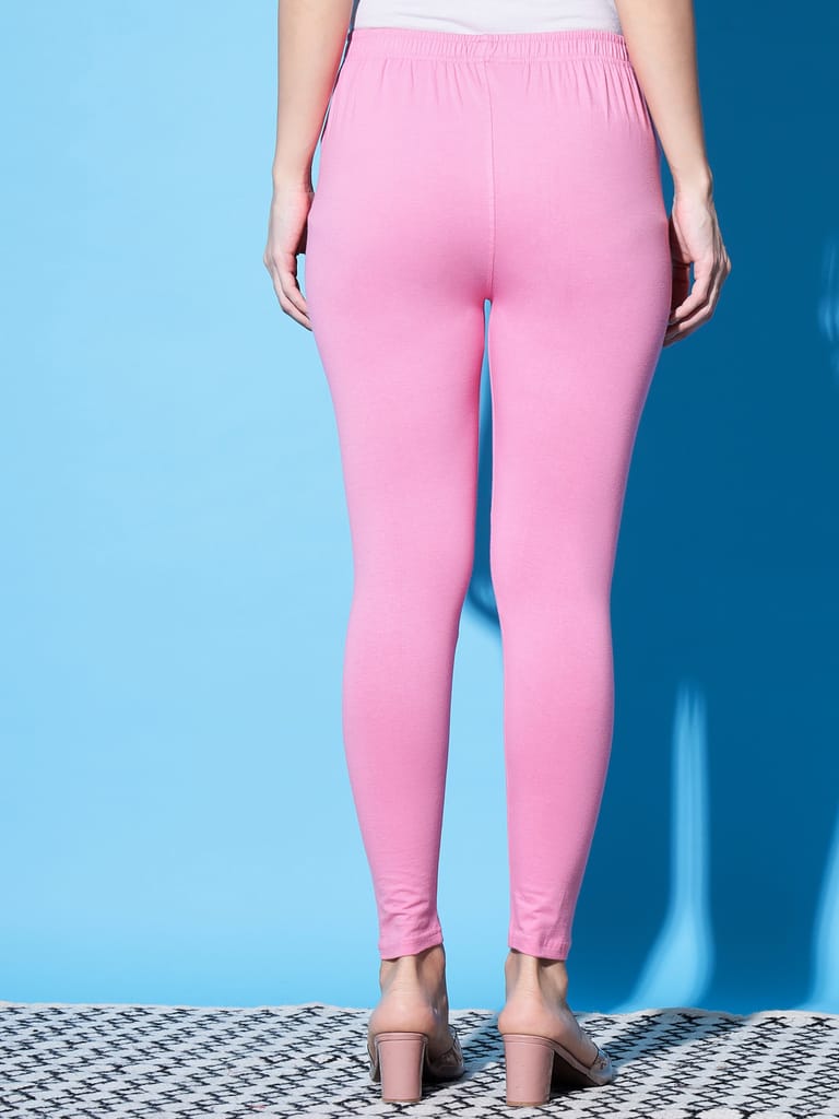 SOFT COLORS Women's Skinny Fit Ethnic Wear Ankle Length Leggings (Rose Pink)