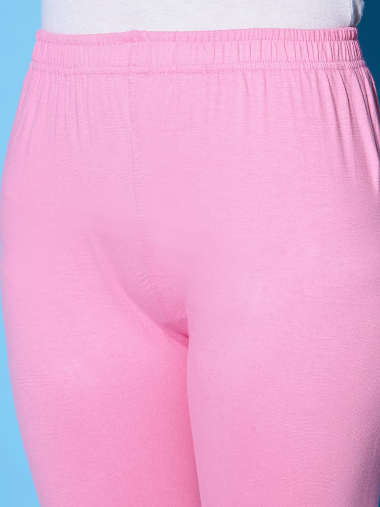 SOFT COLORS Women's Skinny Fit Ethnic Wear Ankle Length Leggings (Rose Pink)