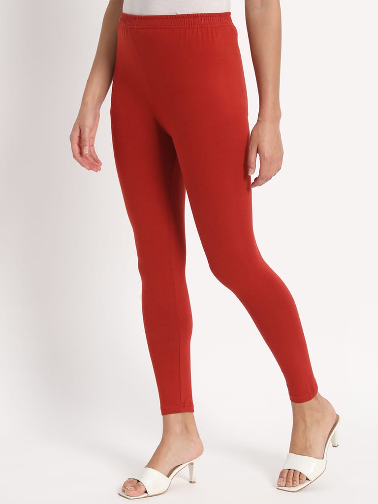 SOFT COLORS Women's Skinny Fit Ethnic Wear Ankle Length Leggings (Rust)