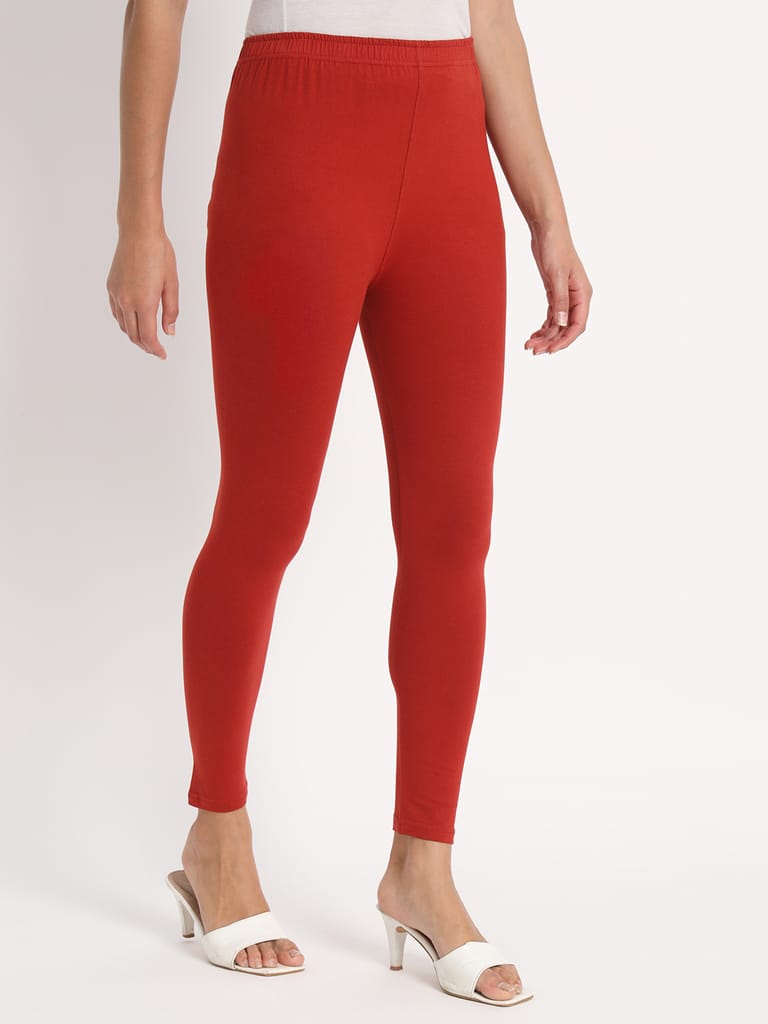 SOFT COLORS Women's Skinny Fit Ethnic Wear Ankle Length Leggings (Rust)