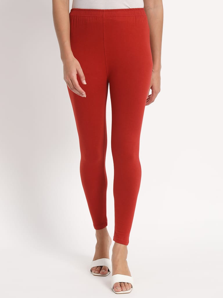 SOFT COLORS Women's Skinny Fit Ethnic Wear Ankle Length Leggings (Rust)