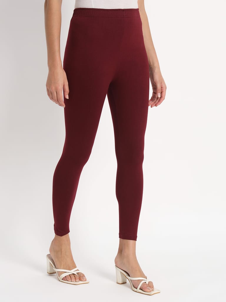 SOFT COLORS Women's Skinny Fit Ethnic Wear Ankle Length Leggings (Wine)