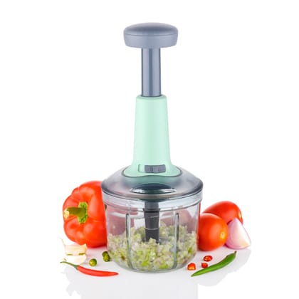 HAPPI Manual Push Chopper 900ml Steel Blade Hand Press Vegetables Chopper Kitchen For Cutting Salad , Onion , Chilly Mixer (Green)