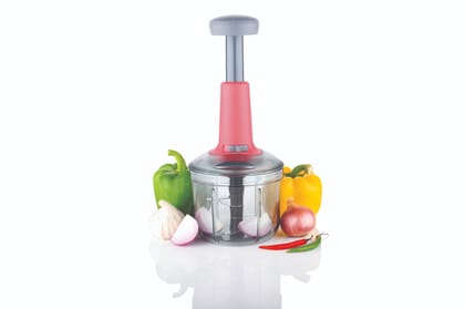HAPPI Manual Push Chopper 900ml Steel Blade Hand Press Vegetables Chopper Kitchen For Cutting Salad , Onion , Chilly Mixer (Pink)