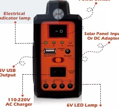 Portable Inverter with 3 Individual 6 Volt Led Hanging Bulbs with 3.75 Meter Long Wire & AC & DC USB Socket with Free USB Wire for Mobile Charging with Solar Panal Solar Light Set