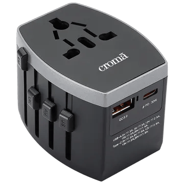 Croma 4 Plugs Travel Adapter (Over Current Protection, Black)
