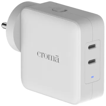 Croma 65W Type C 2-Port Fast Charger (Adapter Only, Advance GaN Technology, White)