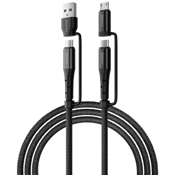 Croma Type A to Type C, Micro USB 3.2 Feet (1M) 4-in-1 Cable (Durable Nylon Braided, Black)