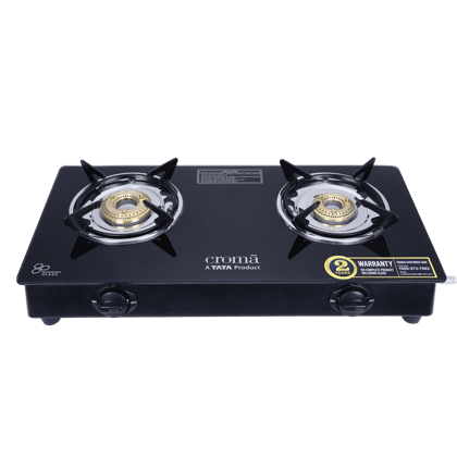 Croma Classic Toughened Glass Top 2 Burner Manual Gas Stove (ISI Certified, Black)