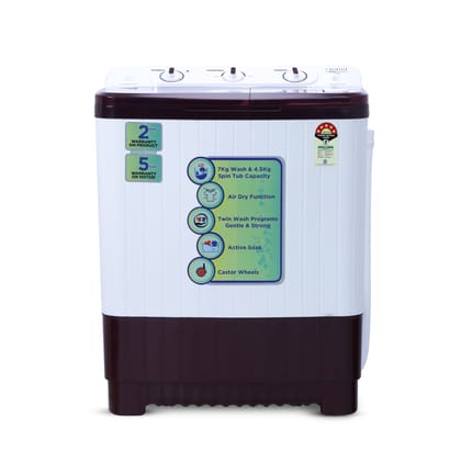 Croma 7 kg 5 Star Semi Automatic Washing Machine with Built-in Soak Function (Burgandy)