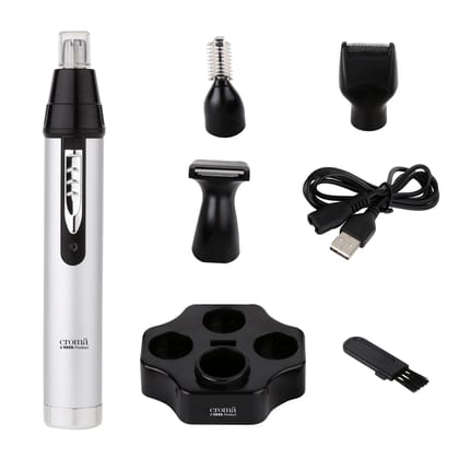 Croma 4-in-1 Rechargeable Cordless Grooming Kit for Nose, Ear, Eyebrow, Beard & Moustache for Men & Women (40min Runtime, Water Resistant, Black)