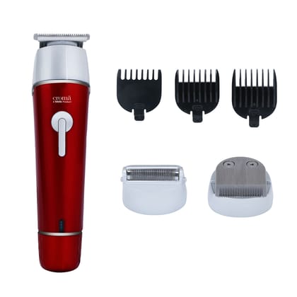 Croma Cordless Wet & Dry Trimmer for Beard and Hair for Men (120mins Runtime, Water Resistant, Red)