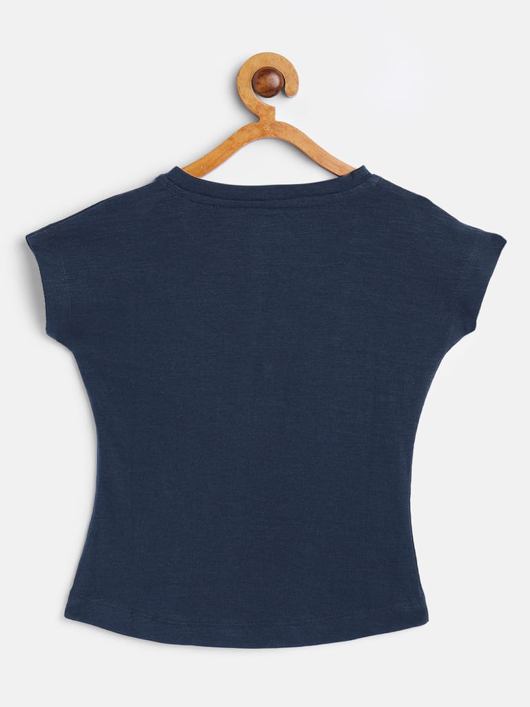 Navy Blue Extended Sleeves Pure Cotton Crop Top