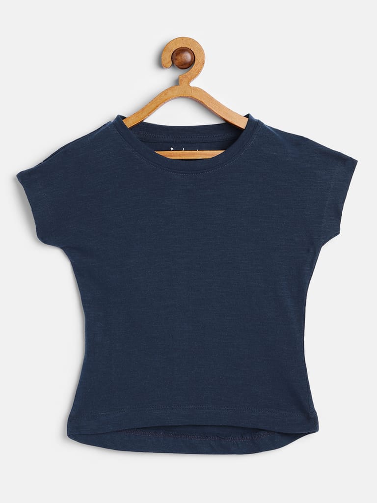 Navy Blue Extended Sleeves Pure Cotton Crop Top